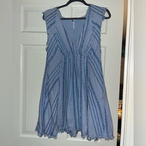 FREE PEOPLE blue textured v-neck mini dress